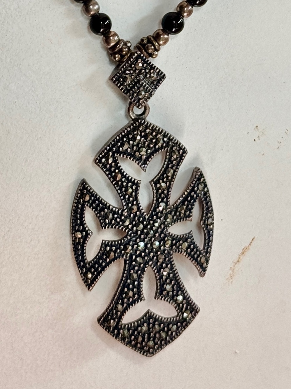 Sterling 925 Pendant Marcasite Beaded Chain